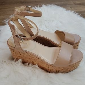 Nine West Beige Wedge Cork Sandles